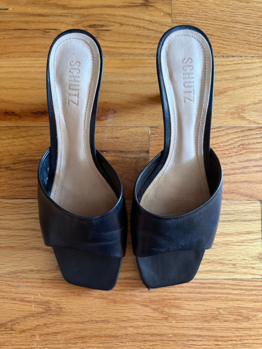 SCHUTZ Black Square Toe Slip-On Mules